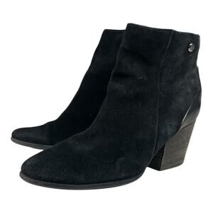PAUL GREEN Black Suede Jada Block Heel Ankle Booties Zip Up Water Resistant 6.5